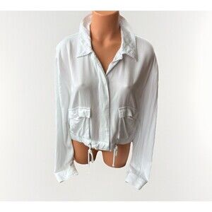 Splendid White Boxy Crop Jacket Size L Viscose Patch Pockets Snap